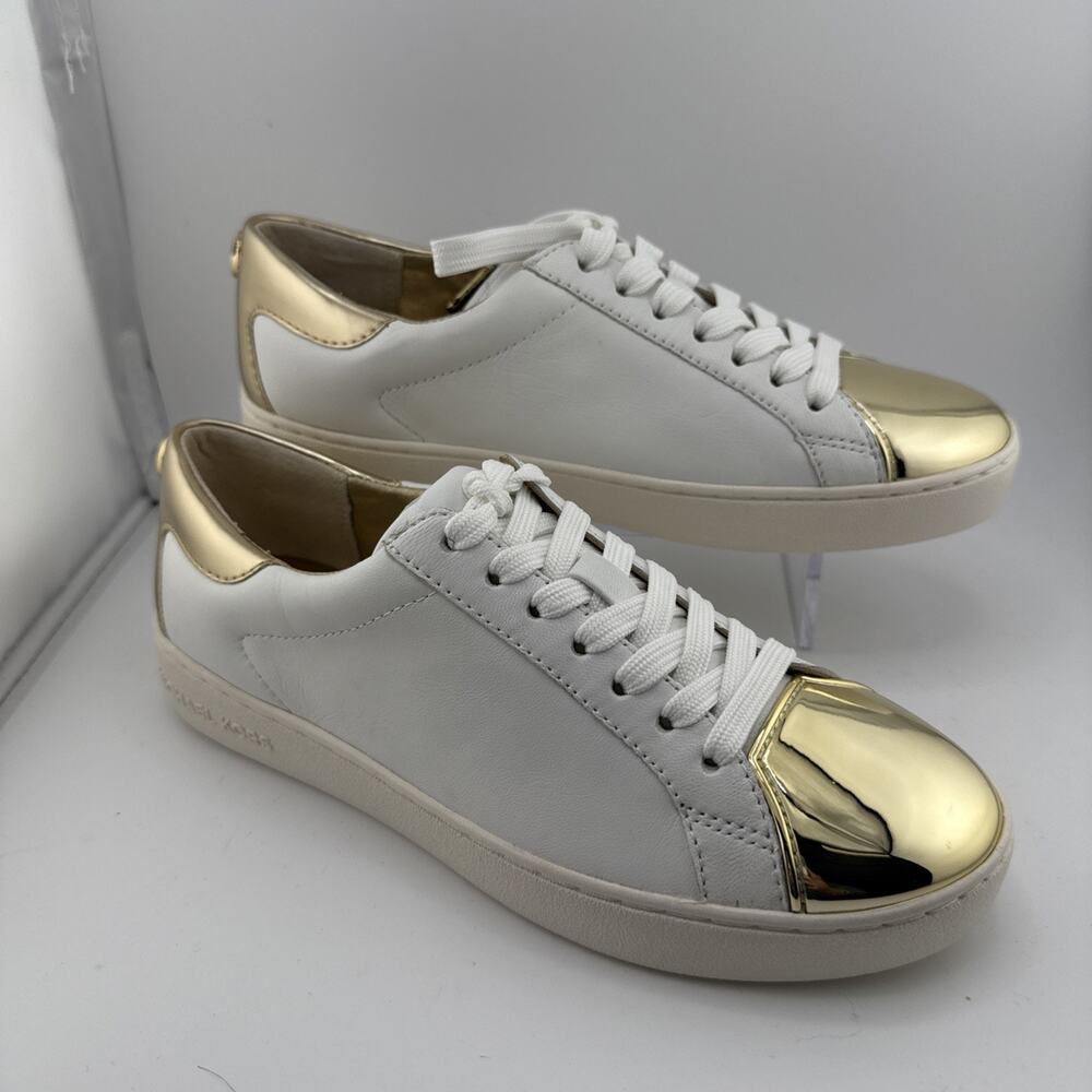 Michael Kors Frankie‎ Stripe White & Gold Leather Shoes Women Size 5 NWOB - Picture 3 of 11